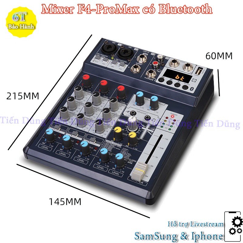 Bàn Mixer F4 ProMax Chạy Nguồn 5V Tích Hợp Karaoke Livestream Có Bluetooth - USB Màn Hình Led Hiển Thị