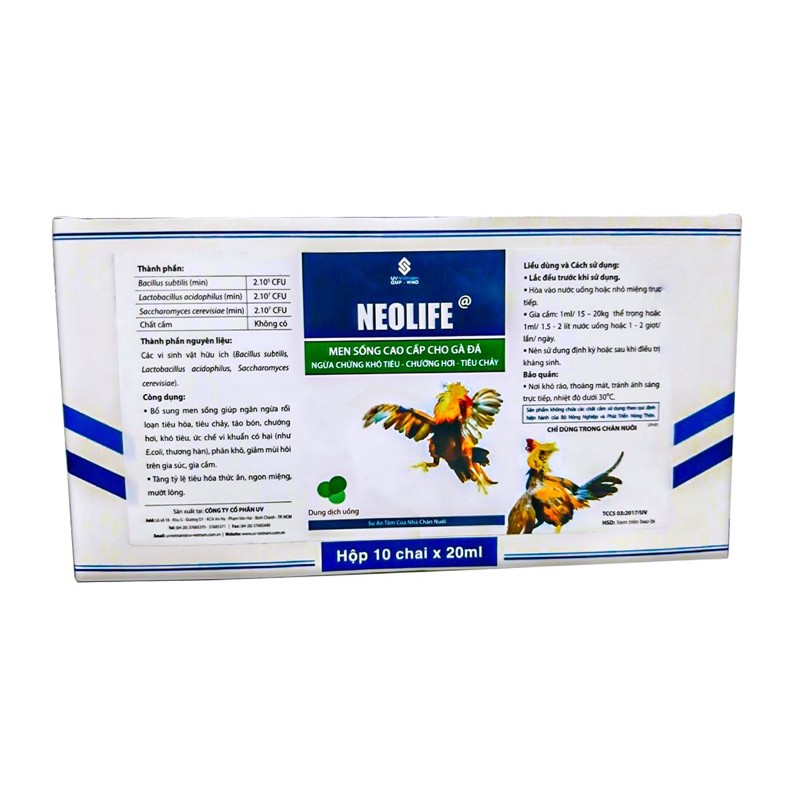 1 lọ NEOLIFE MEN SỐNG CAO CẤP CHO GÀ ĐÁ; NGỪA CHỨNG KHÓ TIÊU, CHƯỚNG HƠI, TIÊU CHẢY.