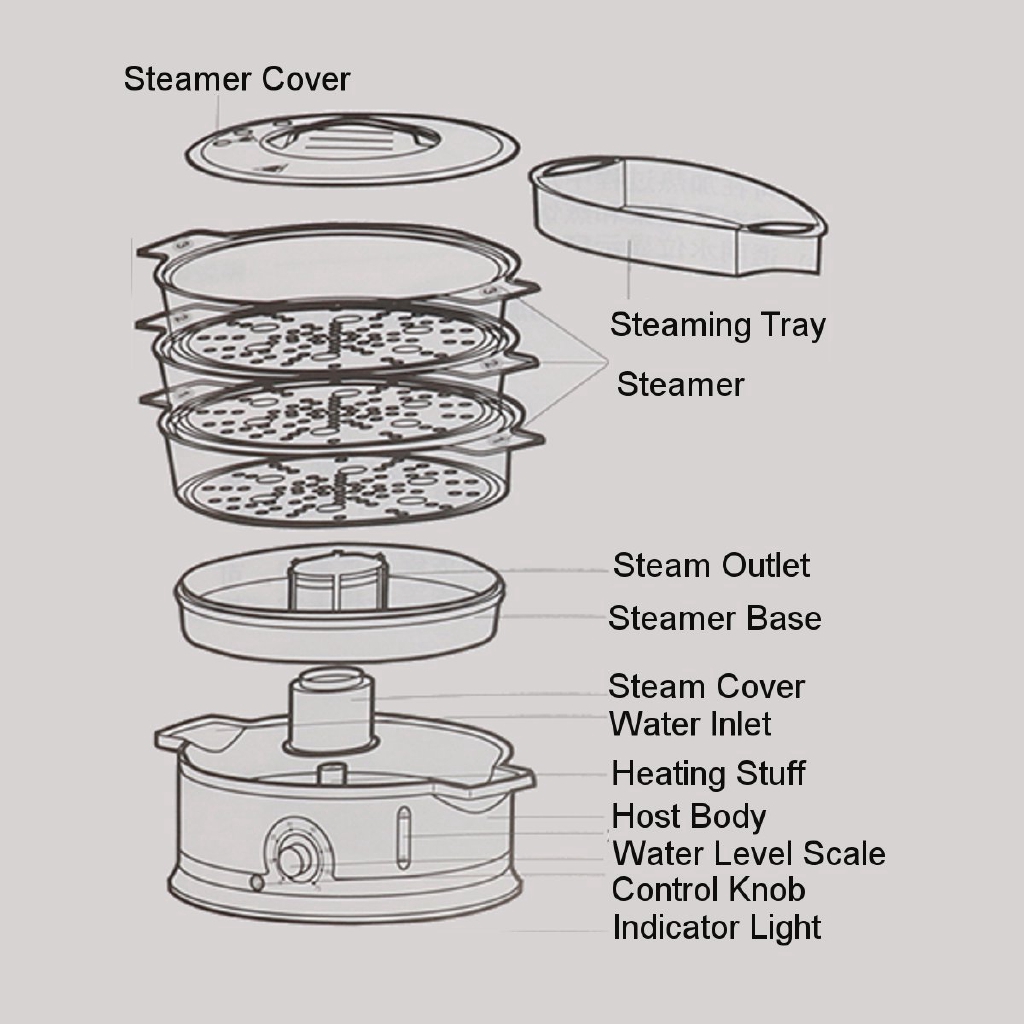 800W 9L 3 tầng Hấp thức ăn điện Hẹn giờ Hấp thức ăn tại nhà Máy hấp cá bếp Máy nấu cá Nồi rau Dụng cụ nấu