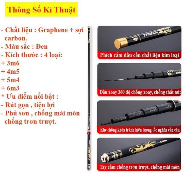 Cần Câu Tay Carbon 5H TAWA Tặng Kèm Ngọn Phụ Cao Cấp CC4 đồ câu FISHING_HD