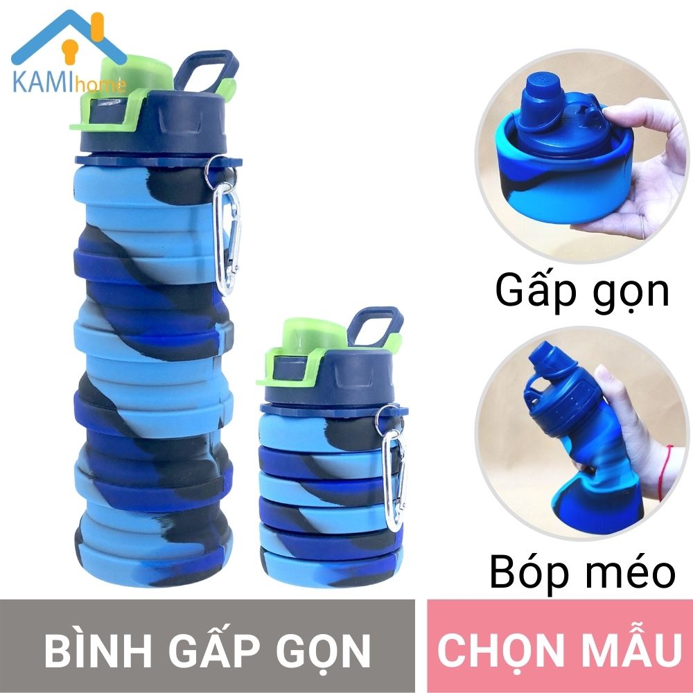 Bình nước có ống hút Silicon gấp gọn an toàn và chịu nhiệt nóng lạnh 500ml mã 22062