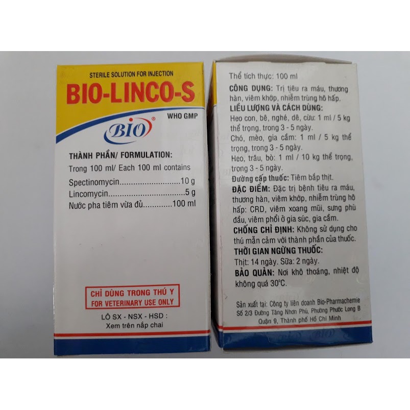 Linco S 100ml. viêm phổi, viêm khớp, tiêu ra máu gà đá, heo, chó mèo