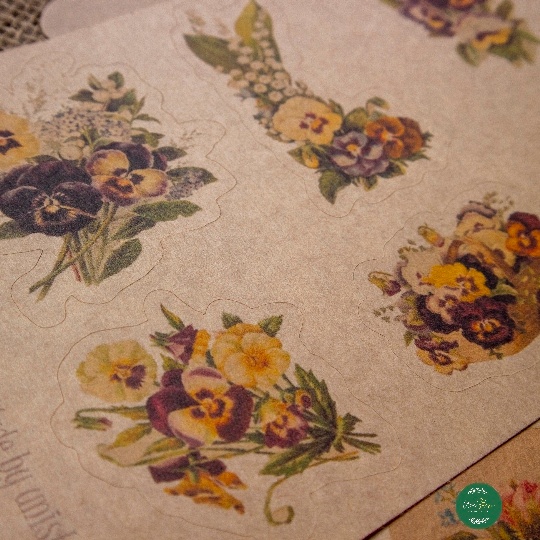Sticker sheet pansies - hình dán thiết kế trang trí sổ nhật kí, sổ tay | Bullet journal sticker - uni038