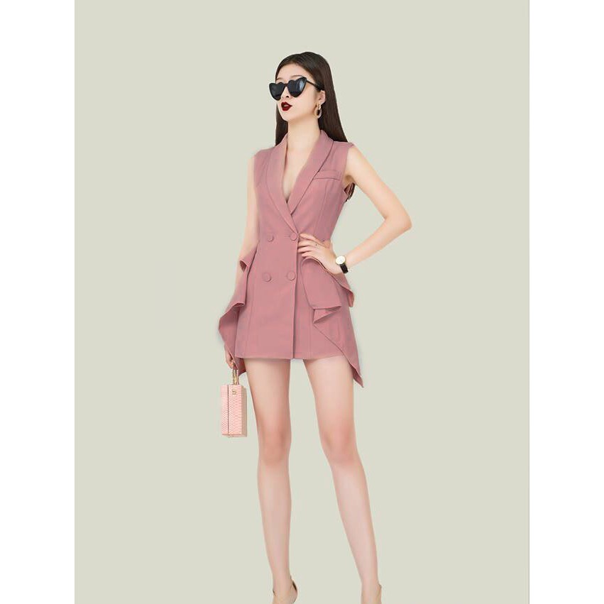 Đầm body cổ vest phối bèo 2 bên