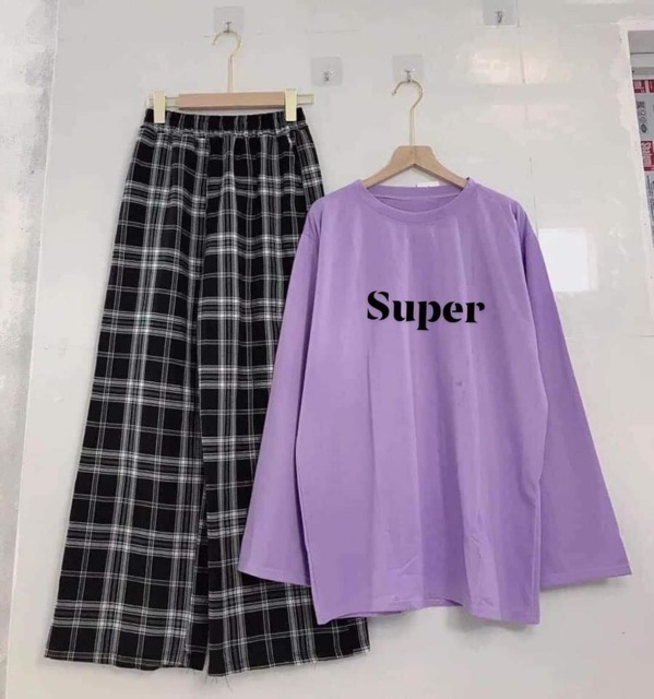 Sét áo SUPER dài tay + quần kẻ ô THN887