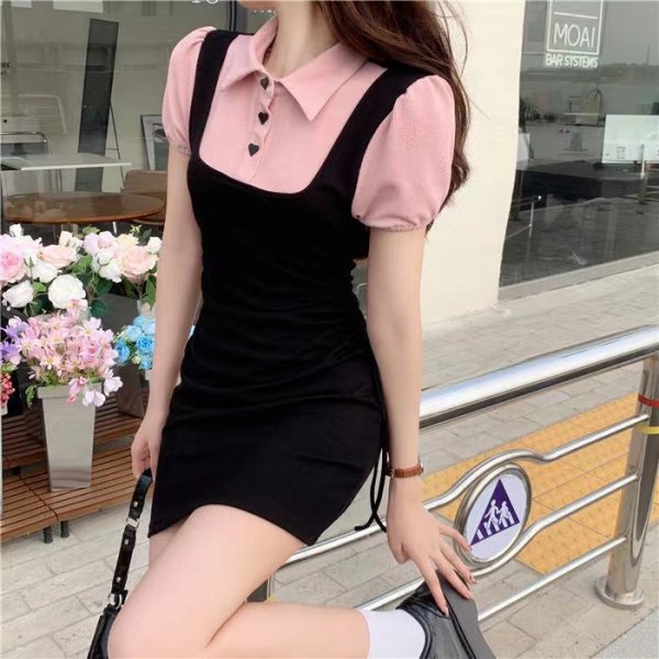 Đầm Thun polo Giả Hai Lớp Dáng Ôm Phong Cách Hàn Quốc Thời Trang Mùa Hè Hàng Mới Dành Cho Bạn Nữ