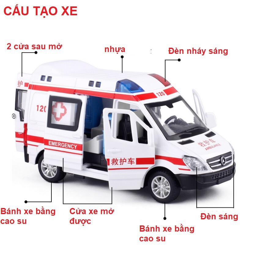 Đồ chơi xe cứu thương KAVY có nhạc và đèn chạy cót mở được tất cả cá cảnh cửa hiệu Mercedes Benz