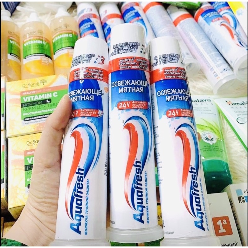 Kem đánh răng Aquafresh Nga dạng ống, trắng răng thơm miệng sạch mảng bám chân răng, 100g