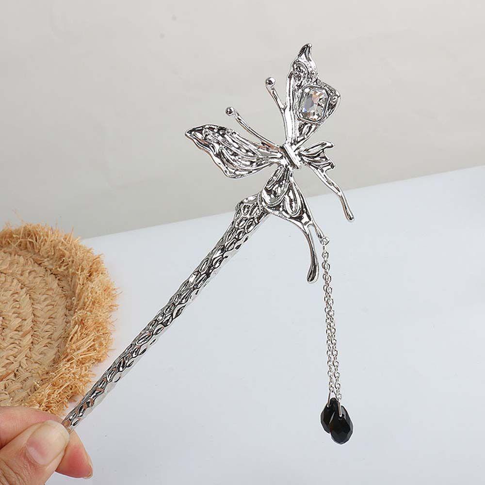 Trâm Cài Tóc VANES1 Hình Bướm Bằng Hợp Kim Đính Hạt Tua Rua Phong Cách Punk