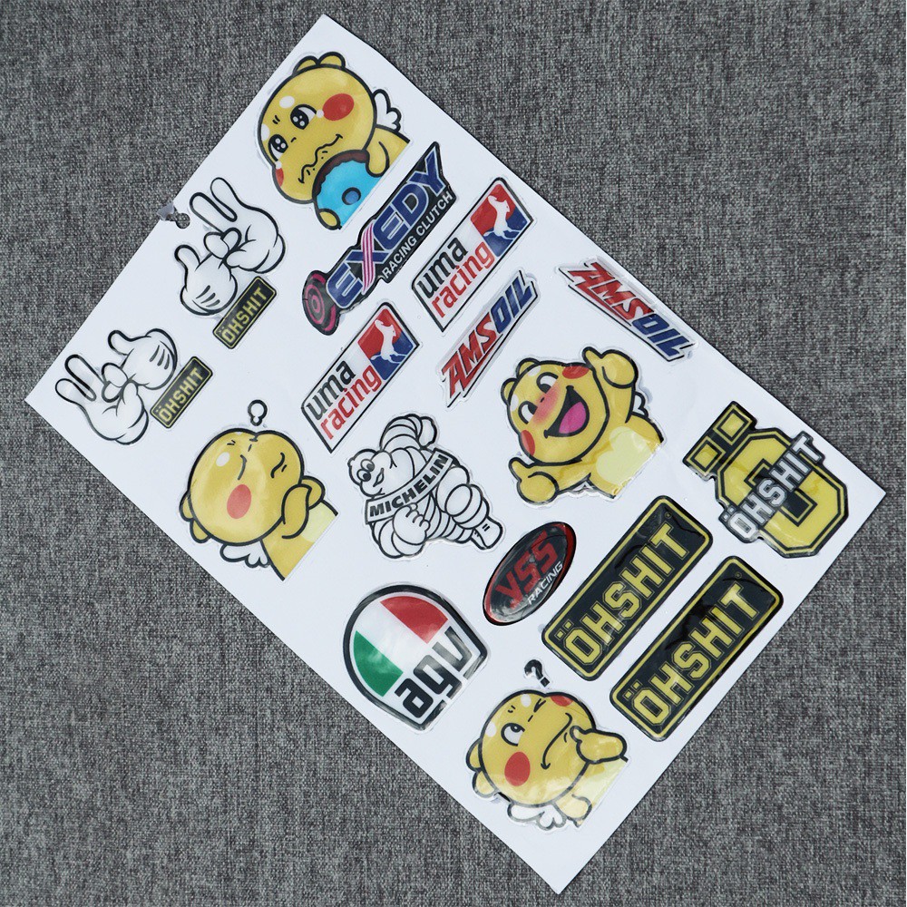 BỘ TEM DẬP NỔI CHỐNG NƯỚC MẪU KHỦNG LONG OHSHIT NHIỀU MÀU TRANG TRÍ XE NHIỀU STICKER ĐỘC ĐÁO KEO SIÊU DÍNH