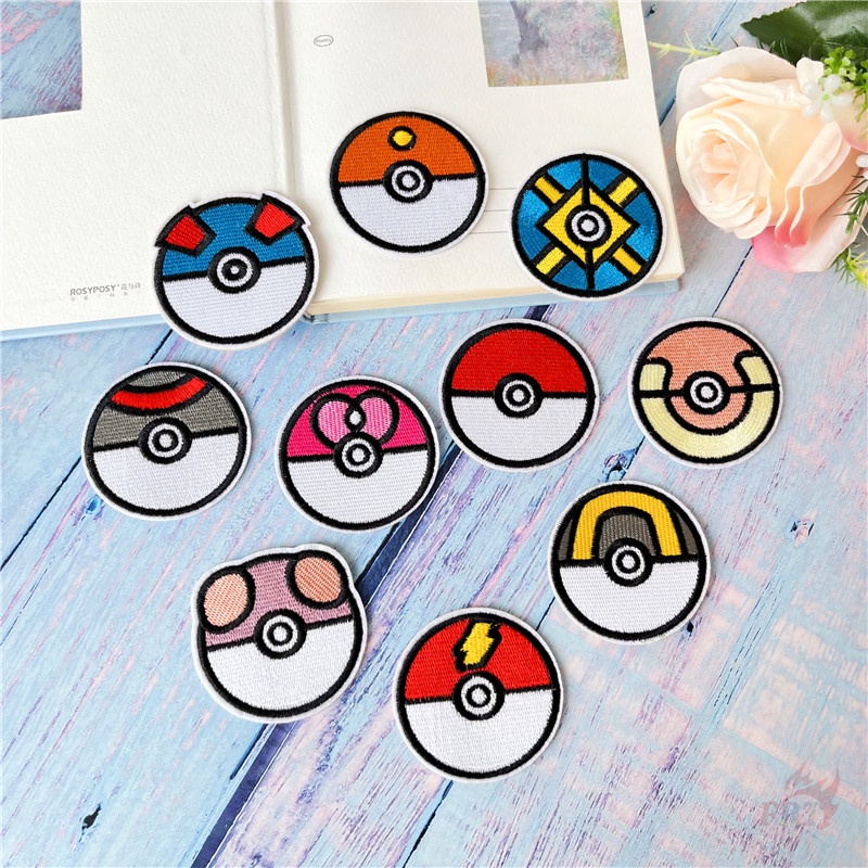 ☸ Miếng Dán Ủi Hình Quả Bóng Pokemon ☸ 1 Miếng Dán Ủi Thêu Hình Hoạt Hình 5.7CM*5.7CM