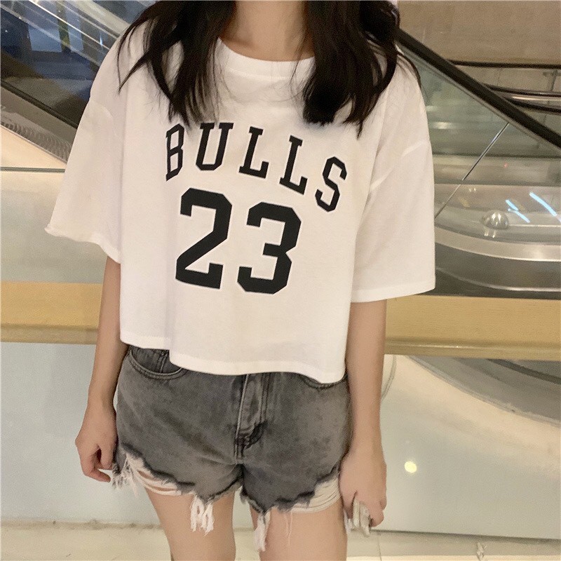 Áo Croptop nữ form rộng Unisex BULL 23 Freesize 45-70kg, áo thun nam form rộng tay lỡ, áo phông nữ form r