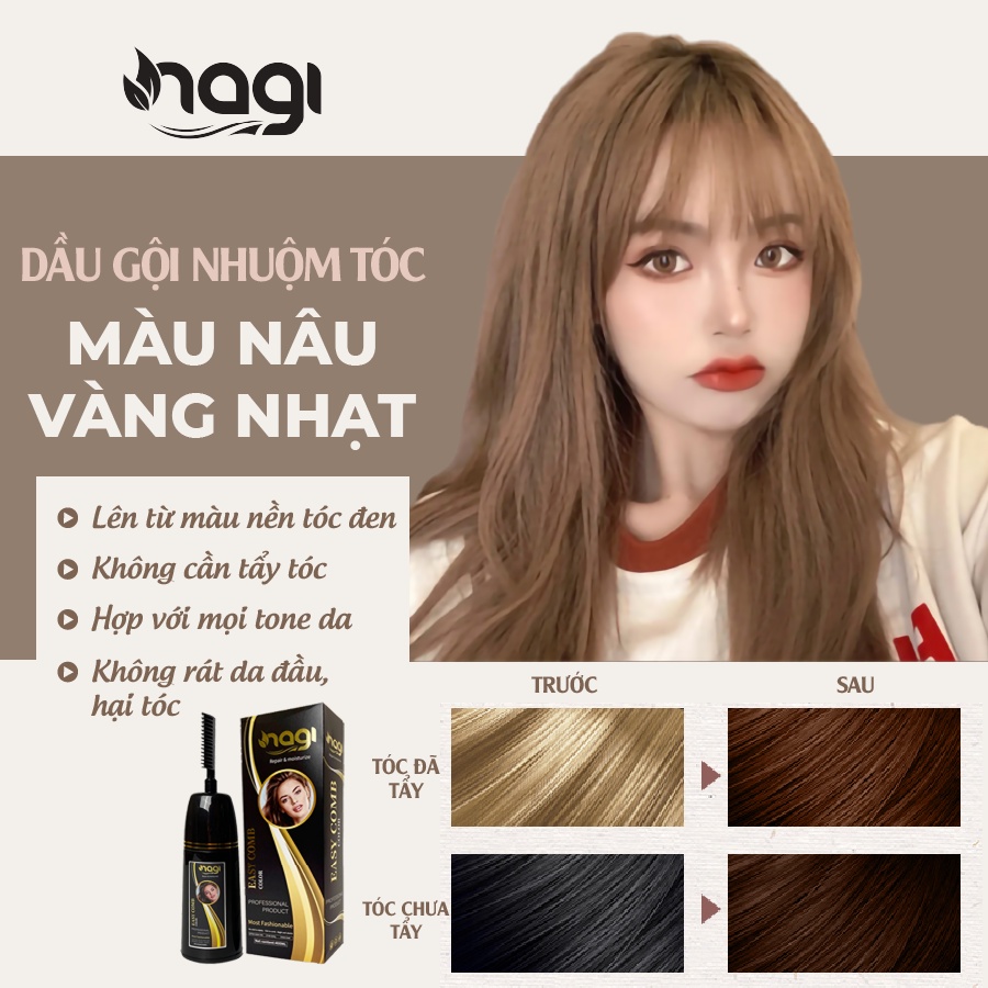 Dầu gội nhuộm tóc màu Nâu Vàng Nhạt Nagi LINEN COLOR 06 chiết xuất từ thiên nhiên chai 400ml