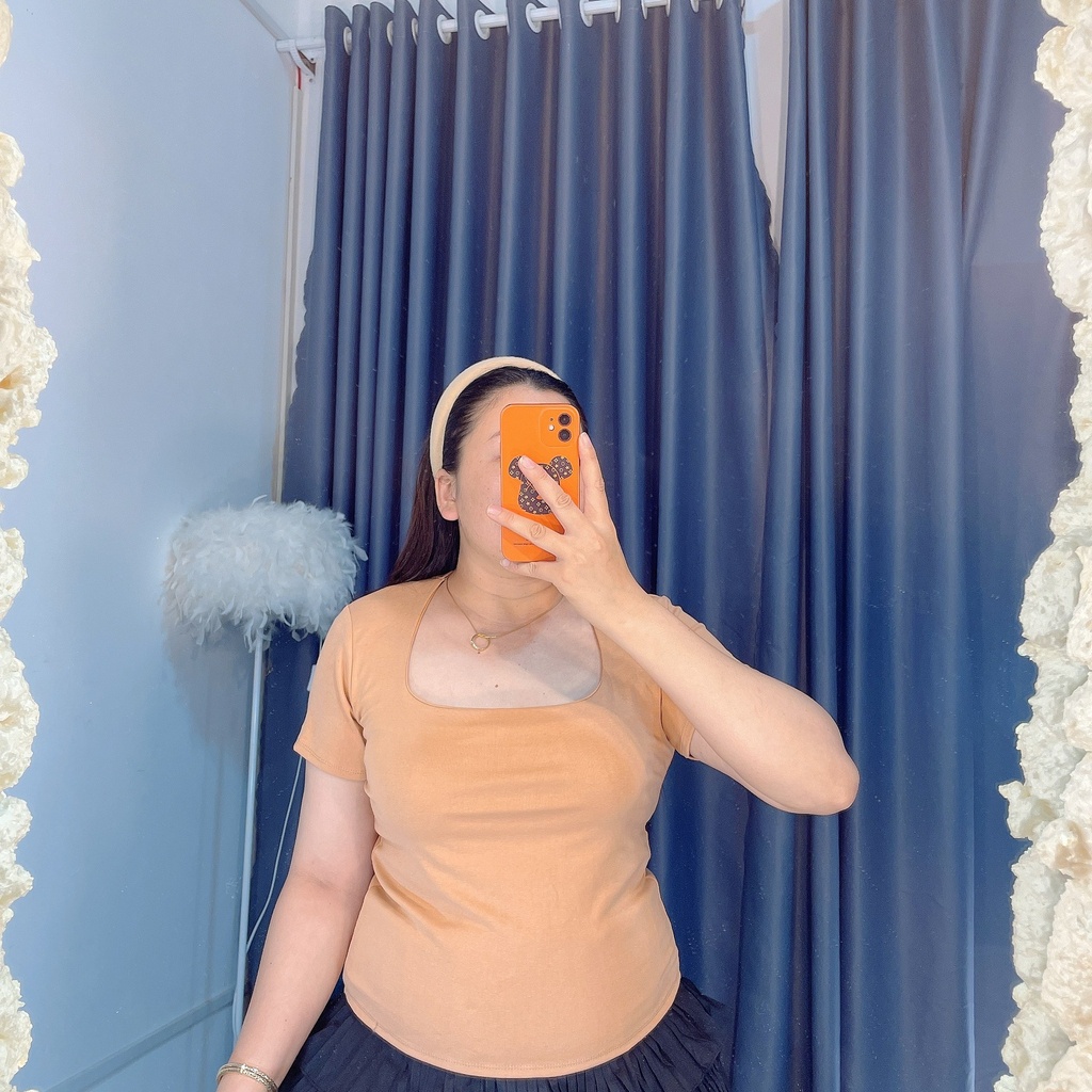 Áo thun cổ vuông kiểu bigsize,áo thun kiểu body hình thật 100% mã a9