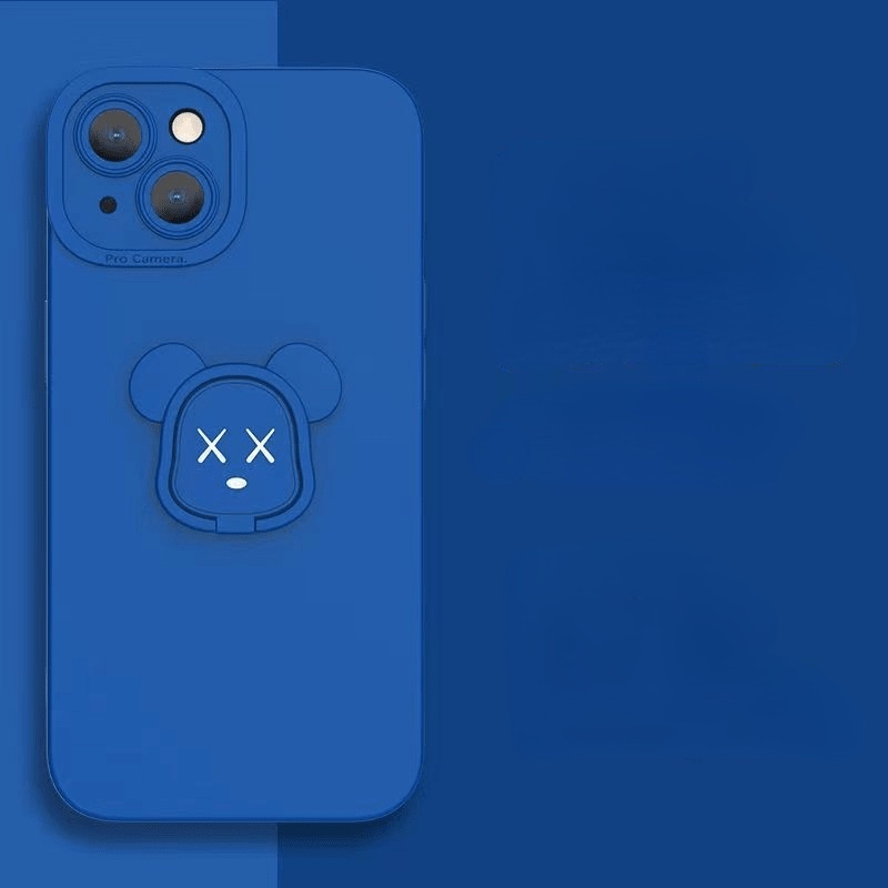 Ốp điện thoại màu trơn có giá đỡ hình đầu gấu cho IPhone 12 13 11 Pro Max X Xs Max Xr 7 8 Plus Zhzj