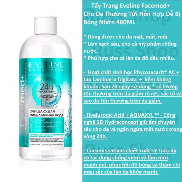 Nước tẩy trang Eveline, nước tẩy trang chính hãng 100ml, 400ml. | BigBuy360 - bigbuy360.vn