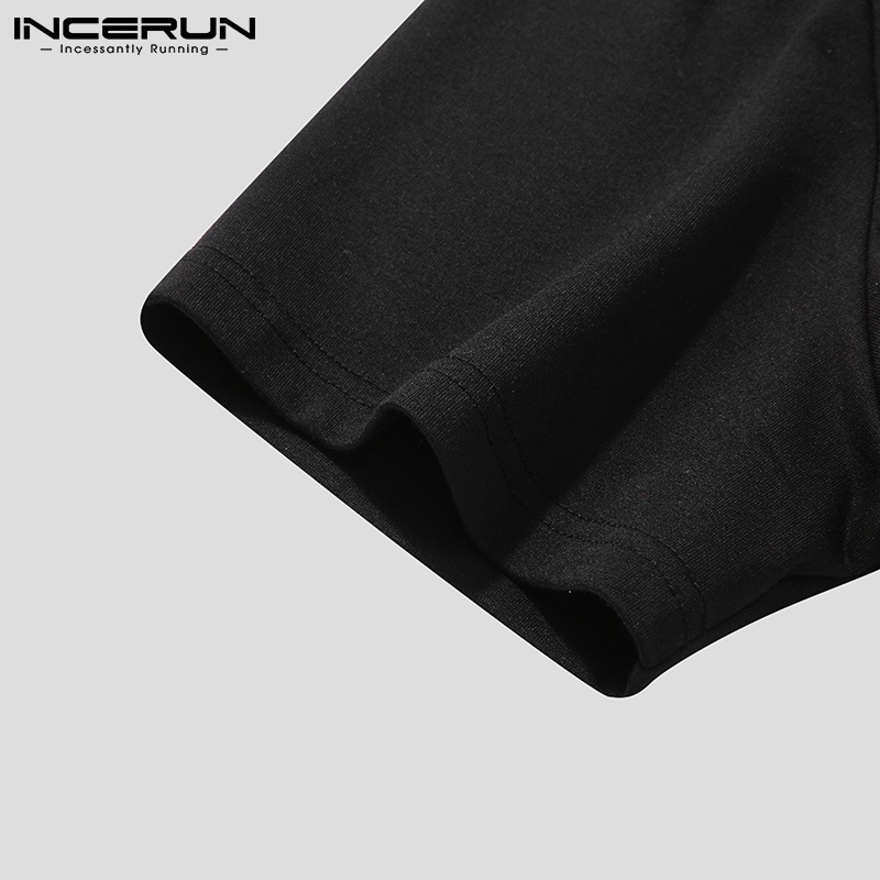 Áo thun nam INCERUN màu đen trơn tay ngắn lưng rỗng cá tính thời trang