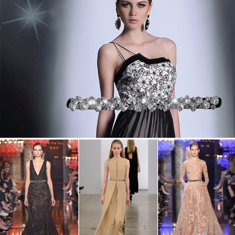 Thắt lưng co giãn đính đá pha lê đen thời trang cho nữ