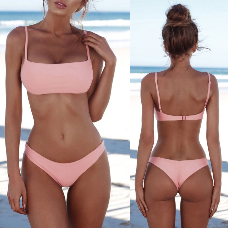 Bộ Bikini Tam Giác Lưng Thấp Màu Sắc Trơn Quyến Rũ Cho Nữ