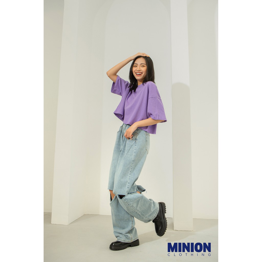 Áo croptop trơn Minion Clothing form rộng, phong cách Ulzzang Streetwear A2707