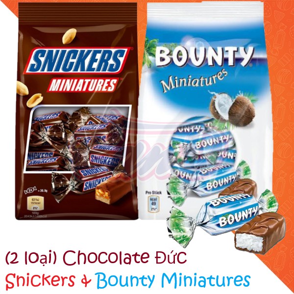 (2 loại) Chocolate Miniatures Snickers & Bounty 150gr (Hàng Đức)