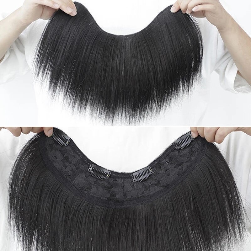 Tóc giả kẹp tự nhiên màu đen ngắn thẳng dáng chữ U cho nữ 12 inch