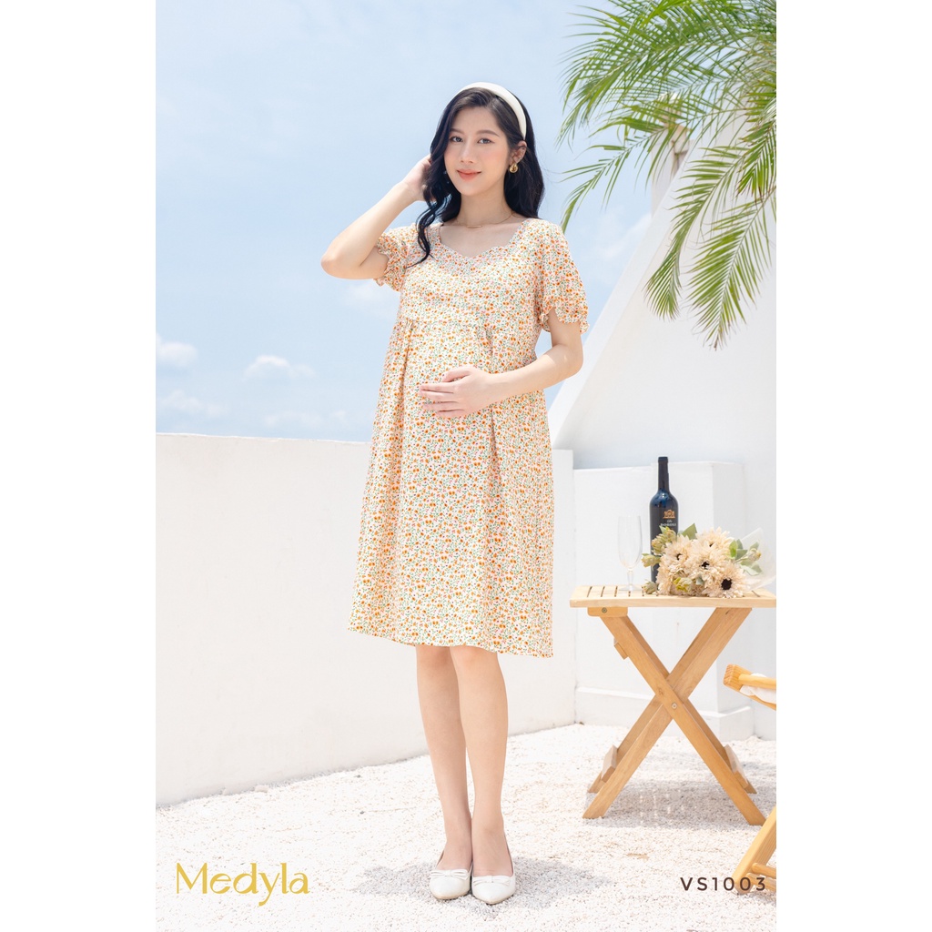 MEDYLA - Đầm bầu dự tiệc mùa hè thiết kế 2 lớp tằm Thái lót lụa cho bầu đi chơi du lịch dự tiệc - VS1003