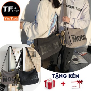 💕💕Túi canvas đeo chéo, vải bố ulzzang Bad Mood unisex phong cách Hàn Quốc đi học, đi chơi💕💕