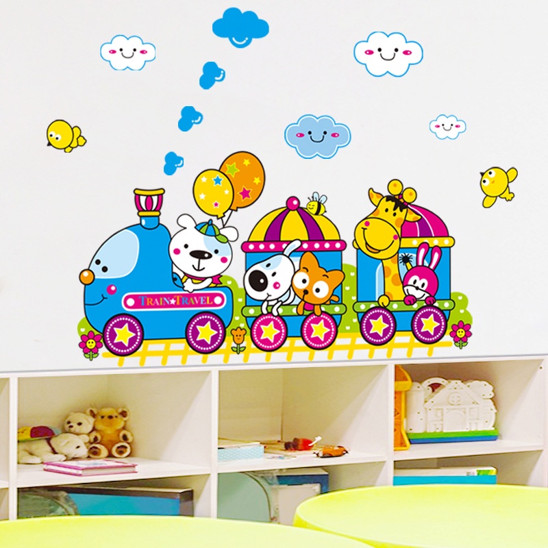 Decal dan tuong trang trí phòng bé yêu Đoàn tàu vui nhộn mẫu số 4 AmyShop