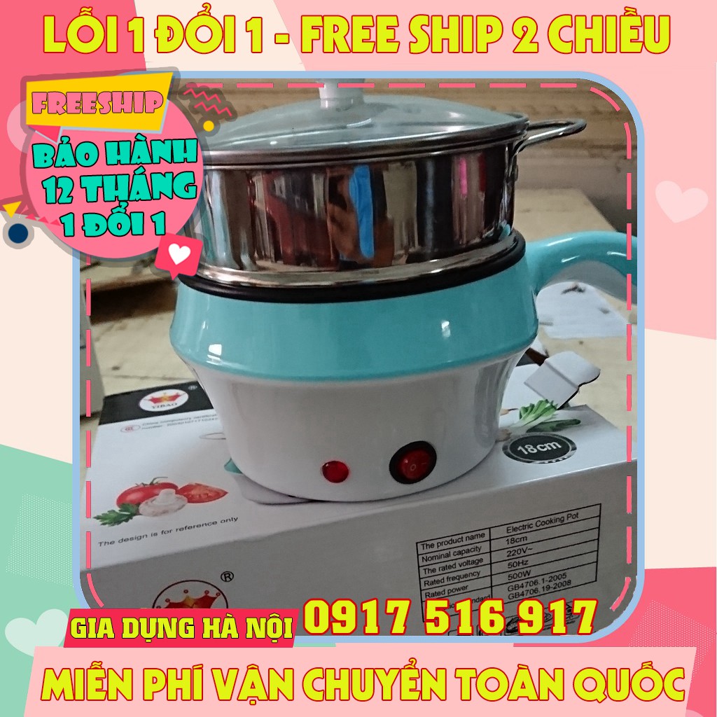 nồi lẩu mini 2 tầng chống dính, nồi lẩu đa năng siêu tốc size 18cm kèm vỉ hấp