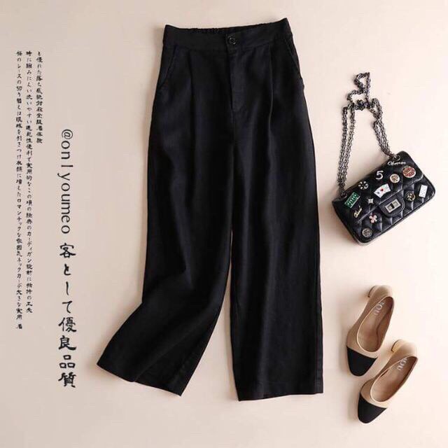 Quần Ống Rộng Quần Culottes  nữ  ⚡️𝐅𝐑𝐄𝐄 𝐒𝐇𝐈𝐏 ⚡️ Vải Đũi Lưng Cao Có Big Size