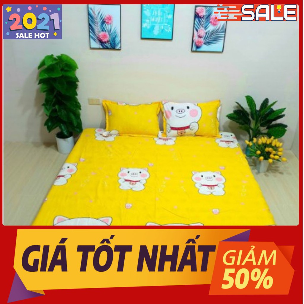 thanh lý bộ ga gối 1mx1m9 mẫu heo vàng to