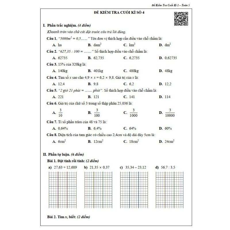 Sách - Đề Kiểm Tra Tiếng Việt Và Toán Lớp 5 - Học Kì 1