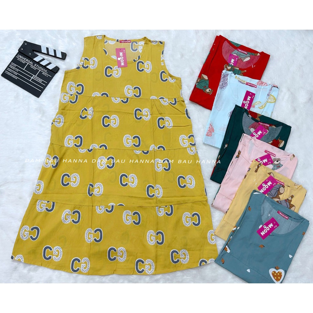 [HANNA] Đầm bầu vải lanh big size mặc ở nhà dành cho bầu béo vải tôn 2 da cao cấp mát mùa hè ít nhăn size 60-90kg