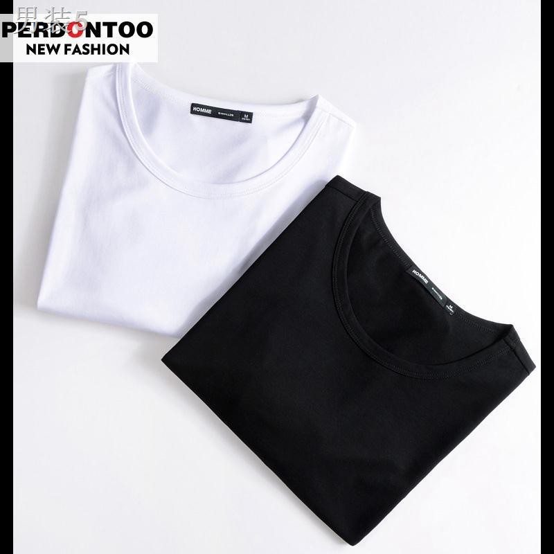 ✷Modal ice silk T-shirt nam ngắn tay mùa hè 2021 màu trắng tinh khôi áo sơ mi có đáy quần cỡ lớn nửa