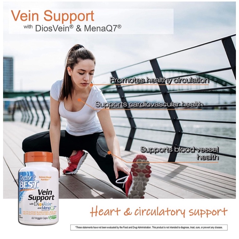 Viên chay giảm giãn tĩnh mạch Doctor's Best Vein Support with Diosvein &amp; Menaq7 60v USA