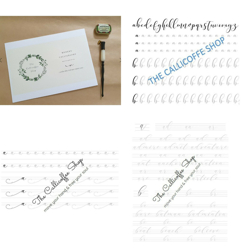Combo 4 tập luyện viết thư pháp calligraphy cơ bản đến nâng cao - mẫu chữ bay