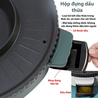 Bếp lẩu nướng đa năng Ninensh 2 in 1 - Nồi lẩu nướng điện đa năng - Có 2 mâm nhiệt, công suất 1350W - BH 12 tháng