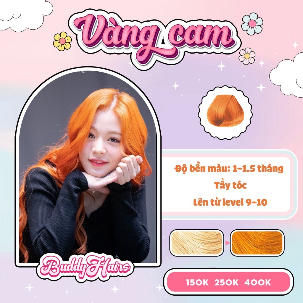 Thuốc nhuộm tóc màu VÀNG CAM cần dùng Thuốc tẩy tóc của Buddyhairs tặng kèm găng tay, mũ trùm, trợ nhuộm tiện ích