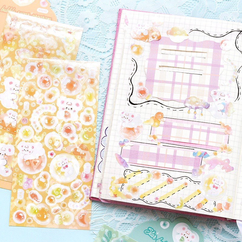 SET 2 STICKER DECO STAR BUBBLE SUGAR PROGRAM CUTE TRANG TRÍ TOPLOADER, SLEEVES, PLANNER, BULLET JOURNAL, SỔ TAY