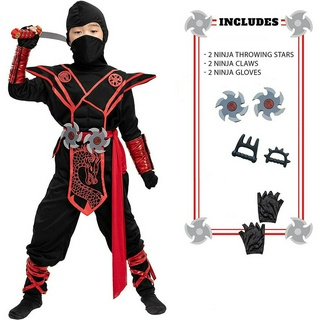 Bộ Đồ Hóa Trang Ninja Màu Đỏ Phong Cách Nhật Bản Cho Bé