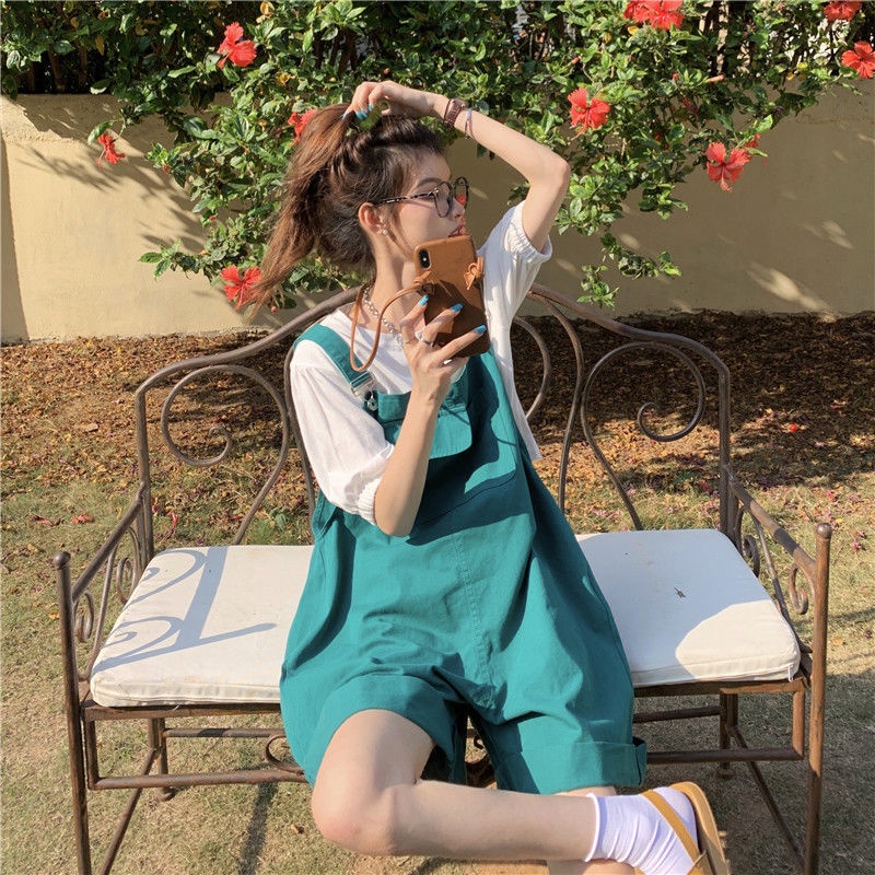 Bộ Trang Phục Hai Mảnh Gồm Áo Thun Dáng Rộng + Quần Short Dây Lưng Cao Phong Cách Hàn Quốc Thời Trang Cho Học Sinh Năm 2021