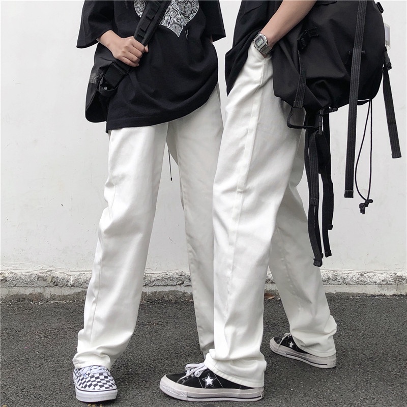 Quần ống rộng nam nữ màu trắng kaki jean Yinxx, quần dài ống đứng unisex QDJ03