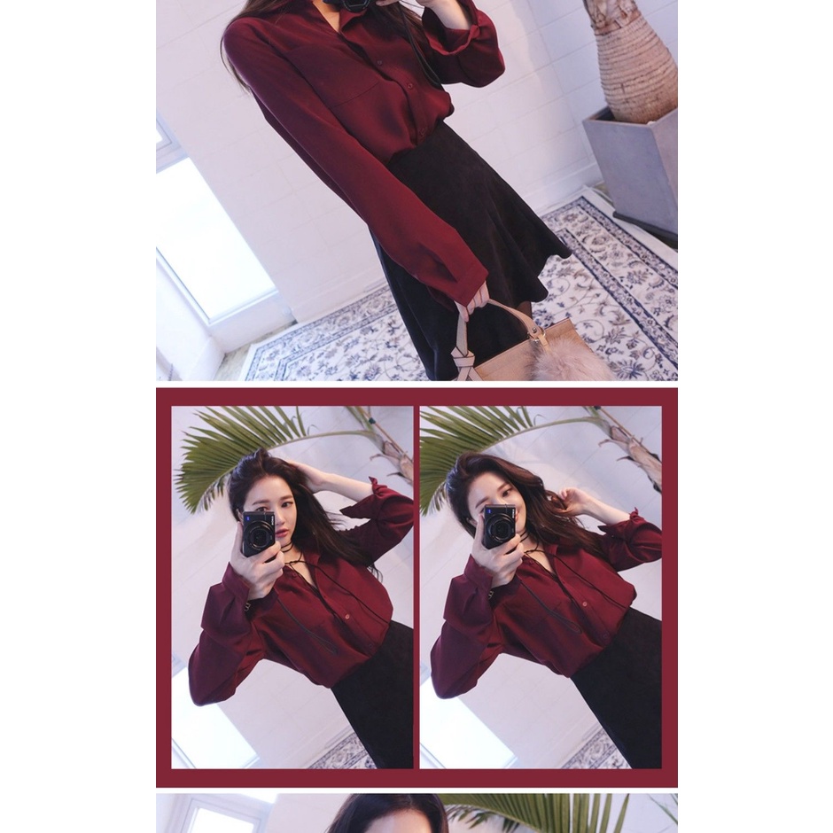 Áo sơ mi Chiffon dài tay dáng rộng màu trắng phong cách thời trang xuân thu Hàn Quốc 2021