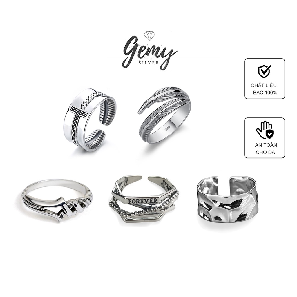 Nhẫn bạc 925 nam nữ unisex bản to cá tính nhiều mẫu phong cách | GEMY SILVER