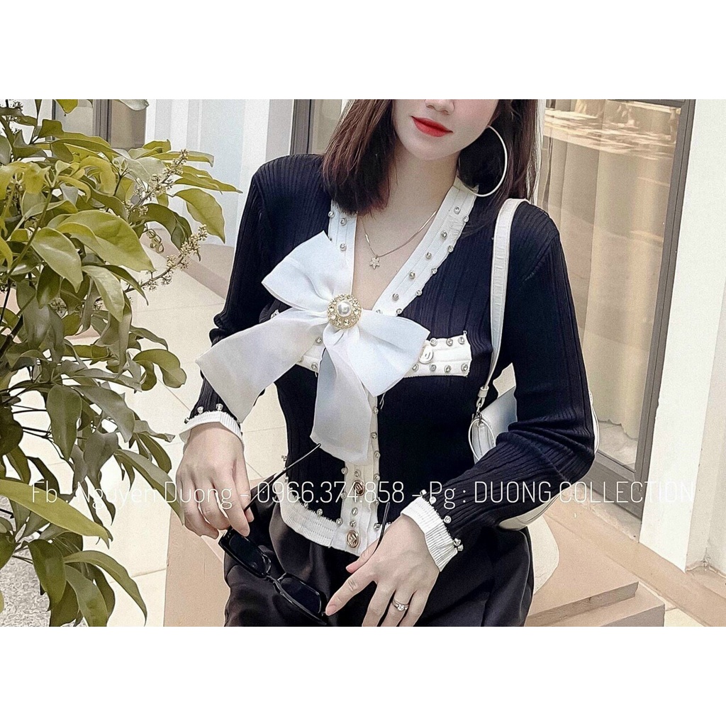 Áo len nơ tay dài đính đá [ nhatrucbigsize60_90kg ]