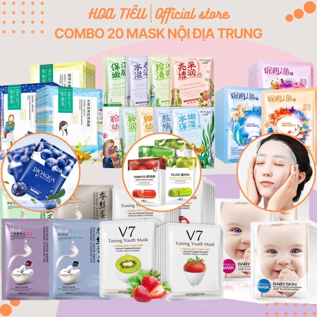 Combo 20 mặt nạ nội địa Trung, Bioaqua - Images mix các loại