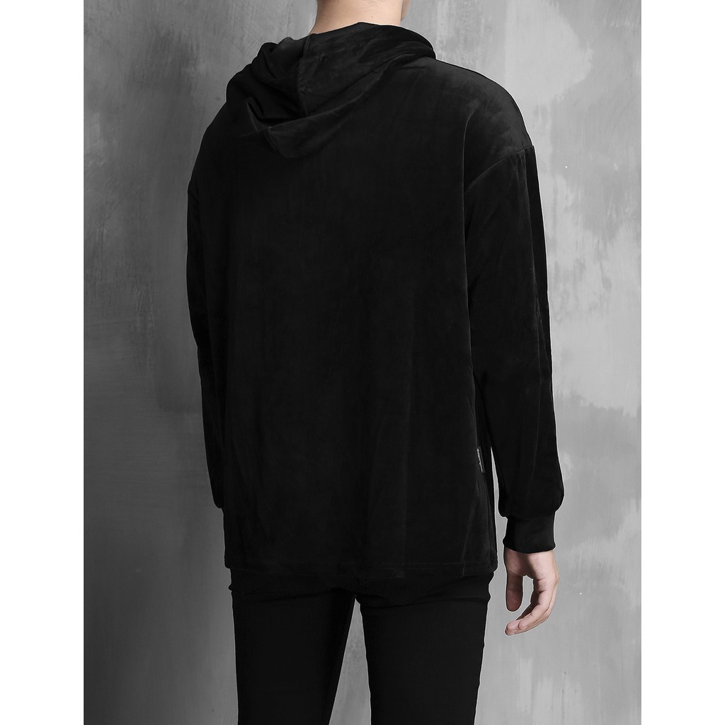 Áo Hoodie Đen Trơn Chất Liệu Vải Nhung - Unisex Nam Nữ Đều Mặc Được