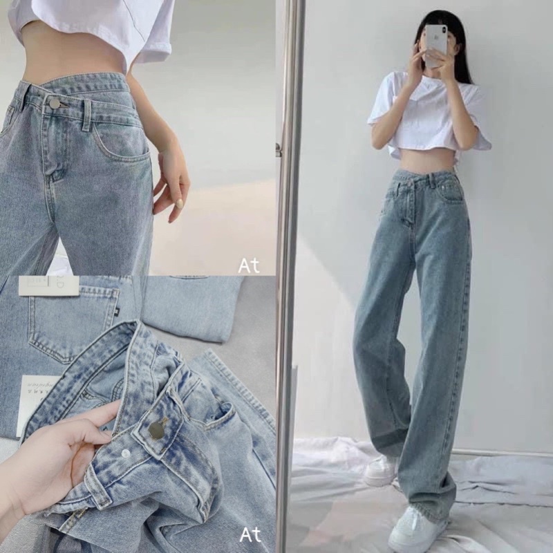 QUẦN ỐNG RỘNG SUÔNG NỮ CHÉO CẠP HOT TREND -JEANS#3122