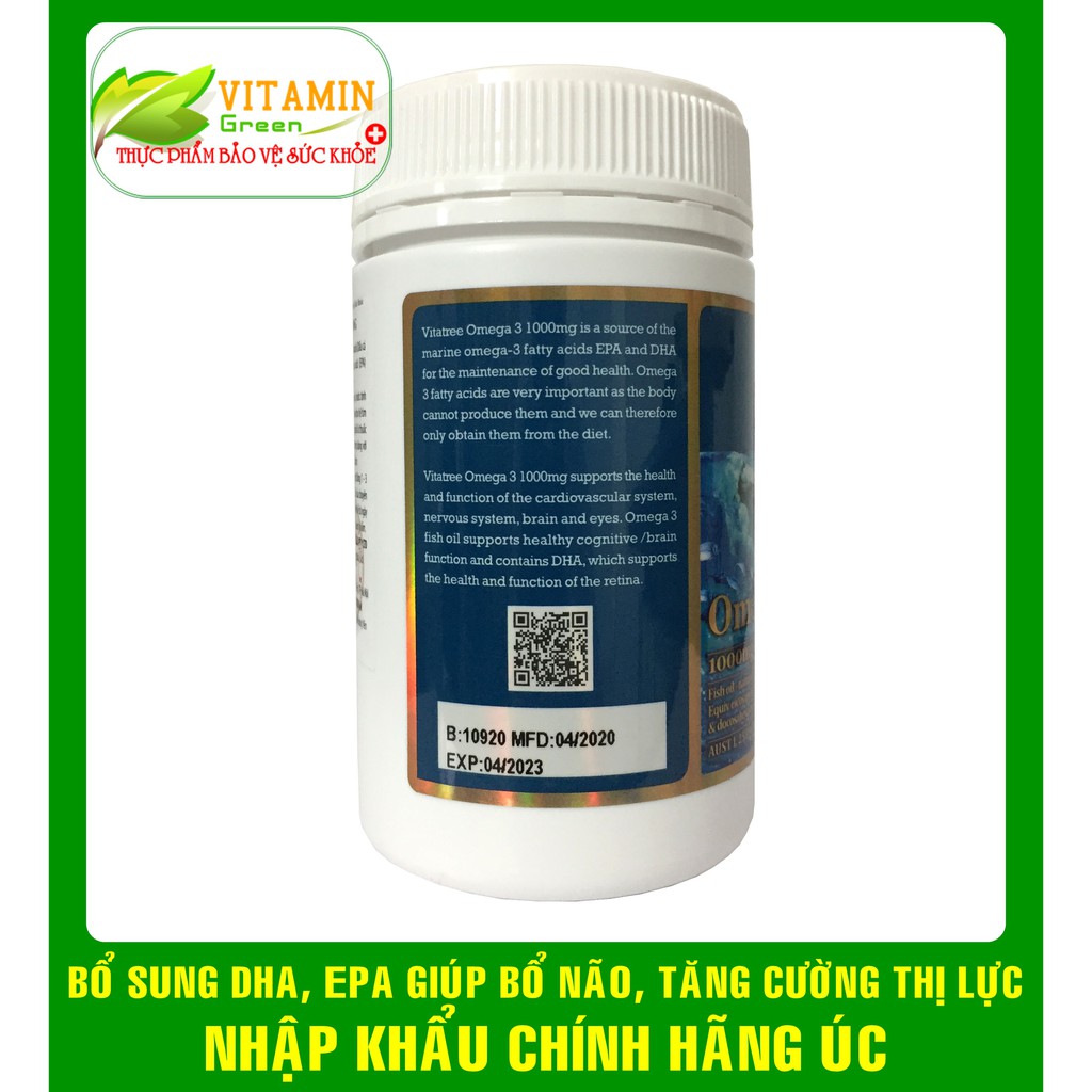 VITATREE OMEGA 3 1000MG BỔ SUNG DHA,EPA GIÚP BỔ NÃO TĂNG CƯỜNG THỊ LỰC (150 viên) | NHẬP KHẨU CHÍNH HÃNG ÚC